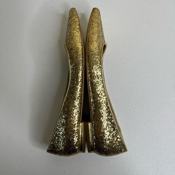 Talbots Gold Glitter Ballet Leather Flats Almond Toe Gold Heel Women Size 7.5 N - Picture 6 of 13